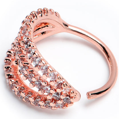 20G 5/16 Clear CZ Gem Rose Gold Tone Faux Triple Hoop Nose Hoop
