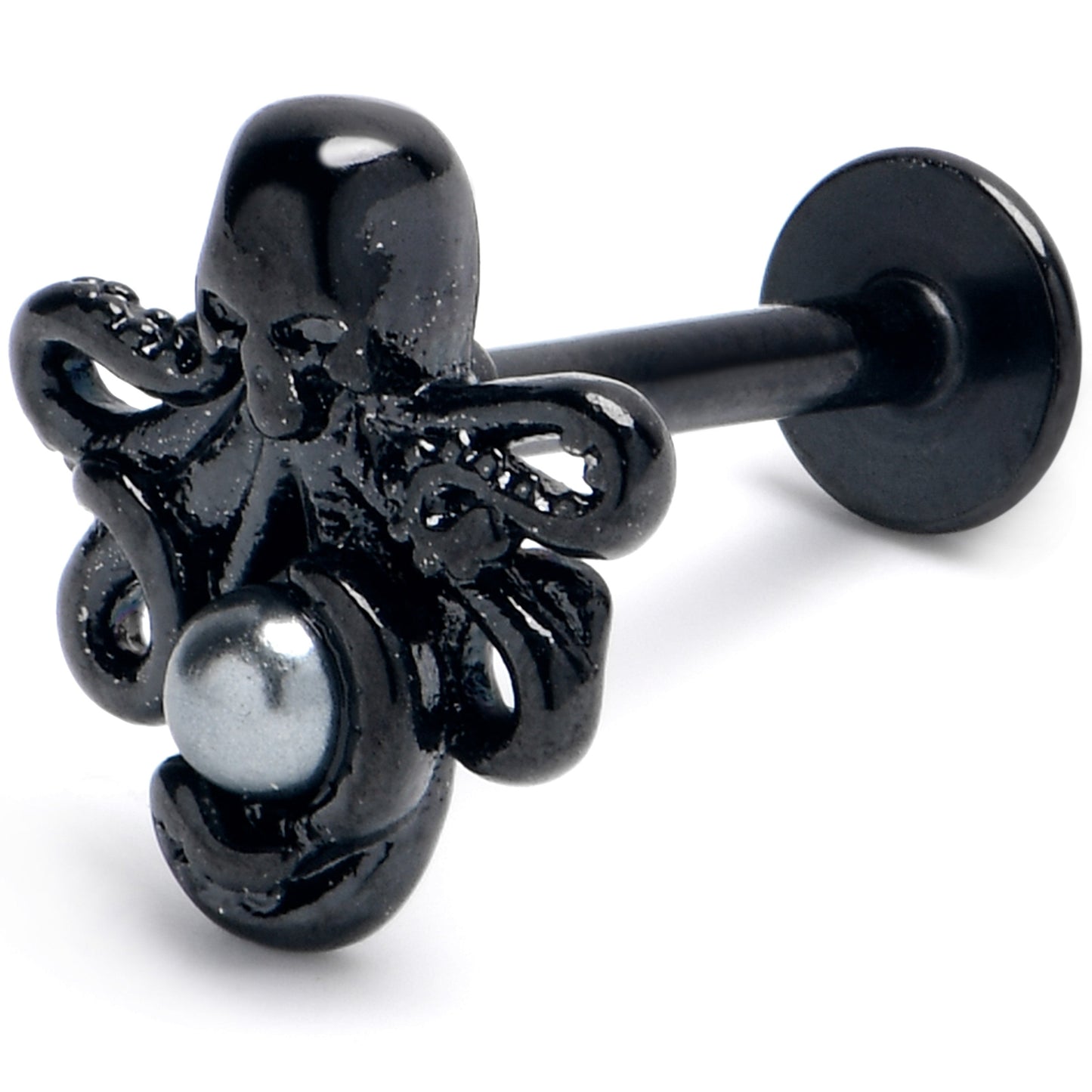 16G 5/16 Black Faux Pearl Treasure Octopus Labret Monroe Tragus