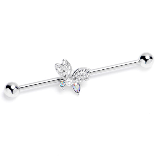 14G Clear Aurora Gem Ultra Drama Butterfly Industrial Barbell 38mm