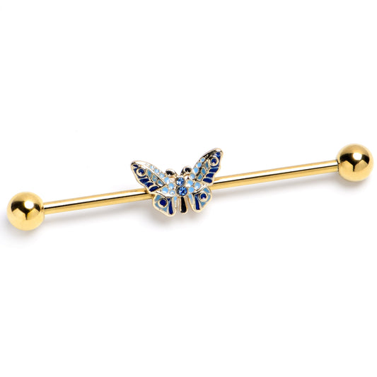 14G Gold Tone Evening Butterfly Industrial Barbell 38mm