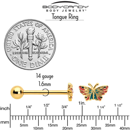 Gold Tone Sunrise Butterfly Barbell Tongue Ring