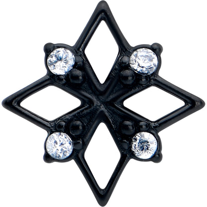Clear CZ Gem Black Gothic Star Barbell Tongue Ring