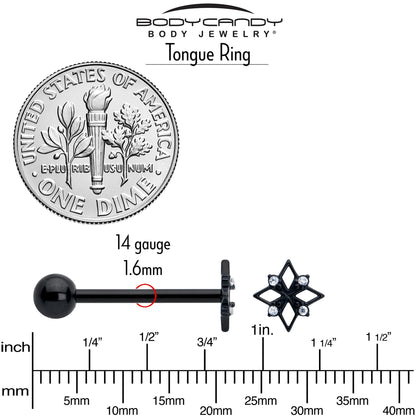 Clear CZ Gem Black Gothic Star Barbell Tongue Ring