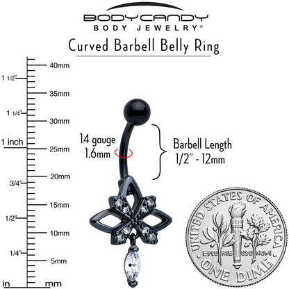 Clear CZ Gem Black Gothic Star Dangle Belly Ring
