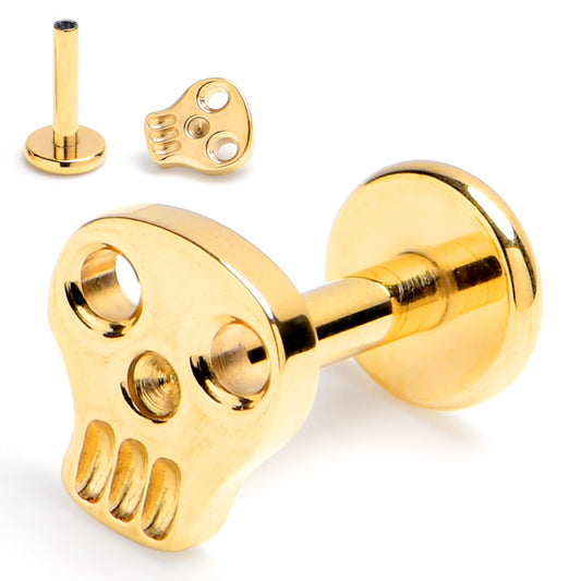 16G 1/4 Gold Tone ASTM F-136 Implant Grade Titanium Internally Threaded Skull Labret
