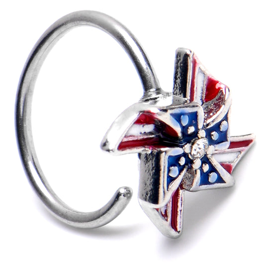 20G 5/16 Clear Gem Festive Patriot Pinwheel Nose Hoop