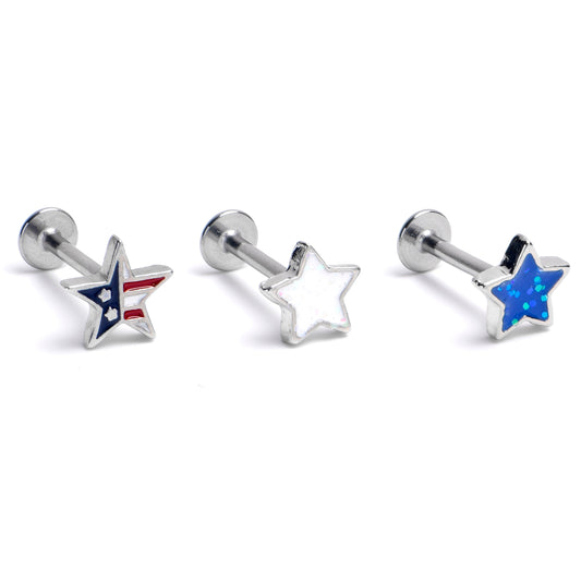 16G 5/16 Stars Flag Patriotic Labret Monroe Tragus Curation Set of 3