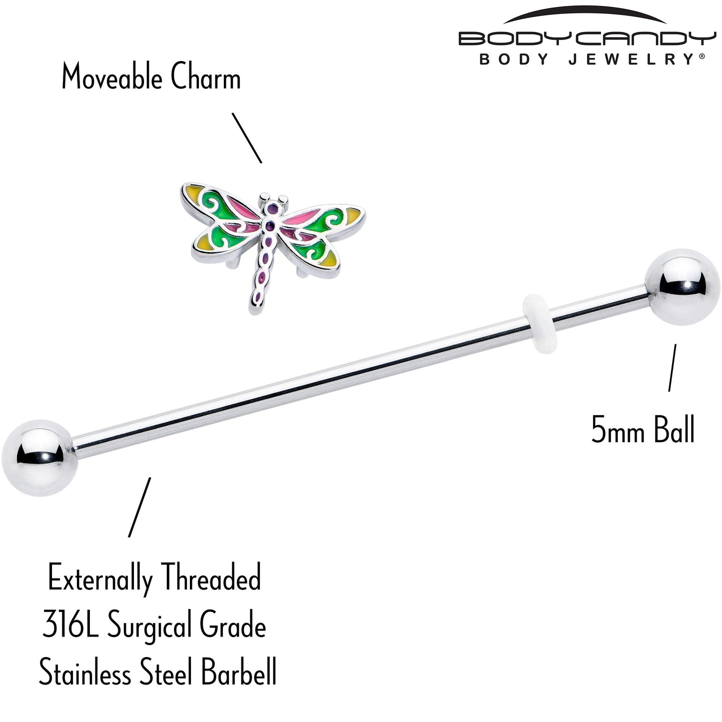 14G Dragonfly Colors Industrial Barbell 38mm