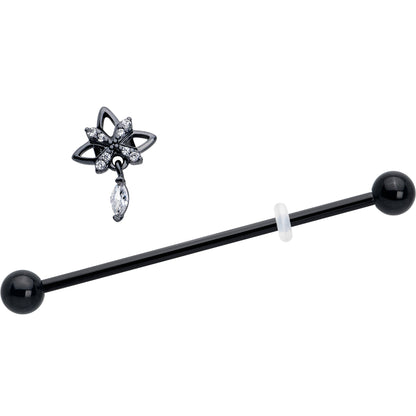 14G Clear CZ Gem Black Gothic Star Dangle Industrial Barbell 38mm