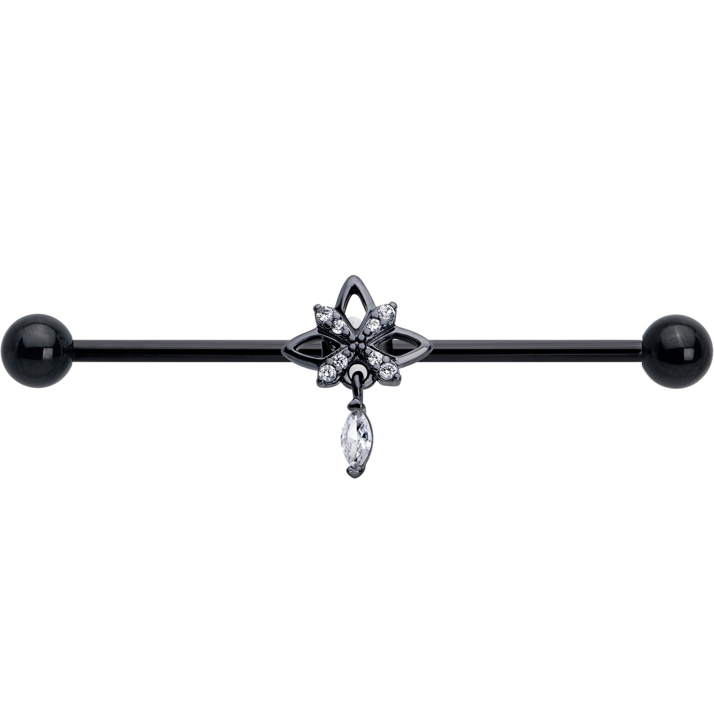 14G Clear CZ Gem Black Gothic Star Dangle Industrial Barbell 38mm