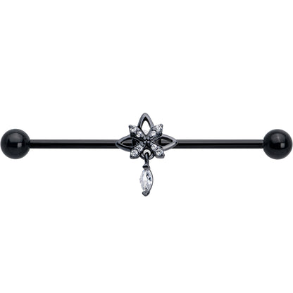 14G Clear CZ Gem Black Gothic Star Dangle Industrial Barbell 38mm