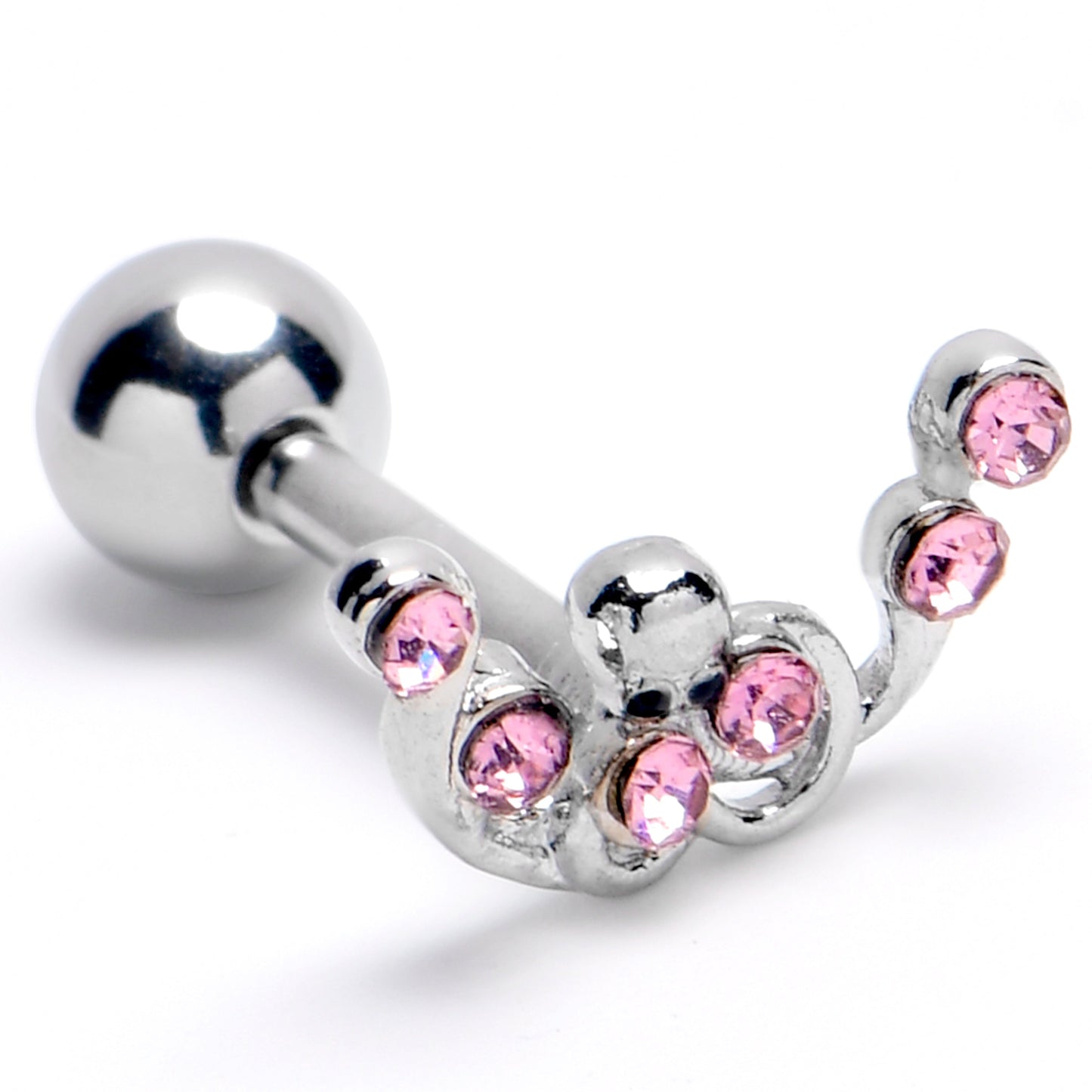 16G 1/4 Pink Gem Scrolling Elegance Cartilage Tragus Earring