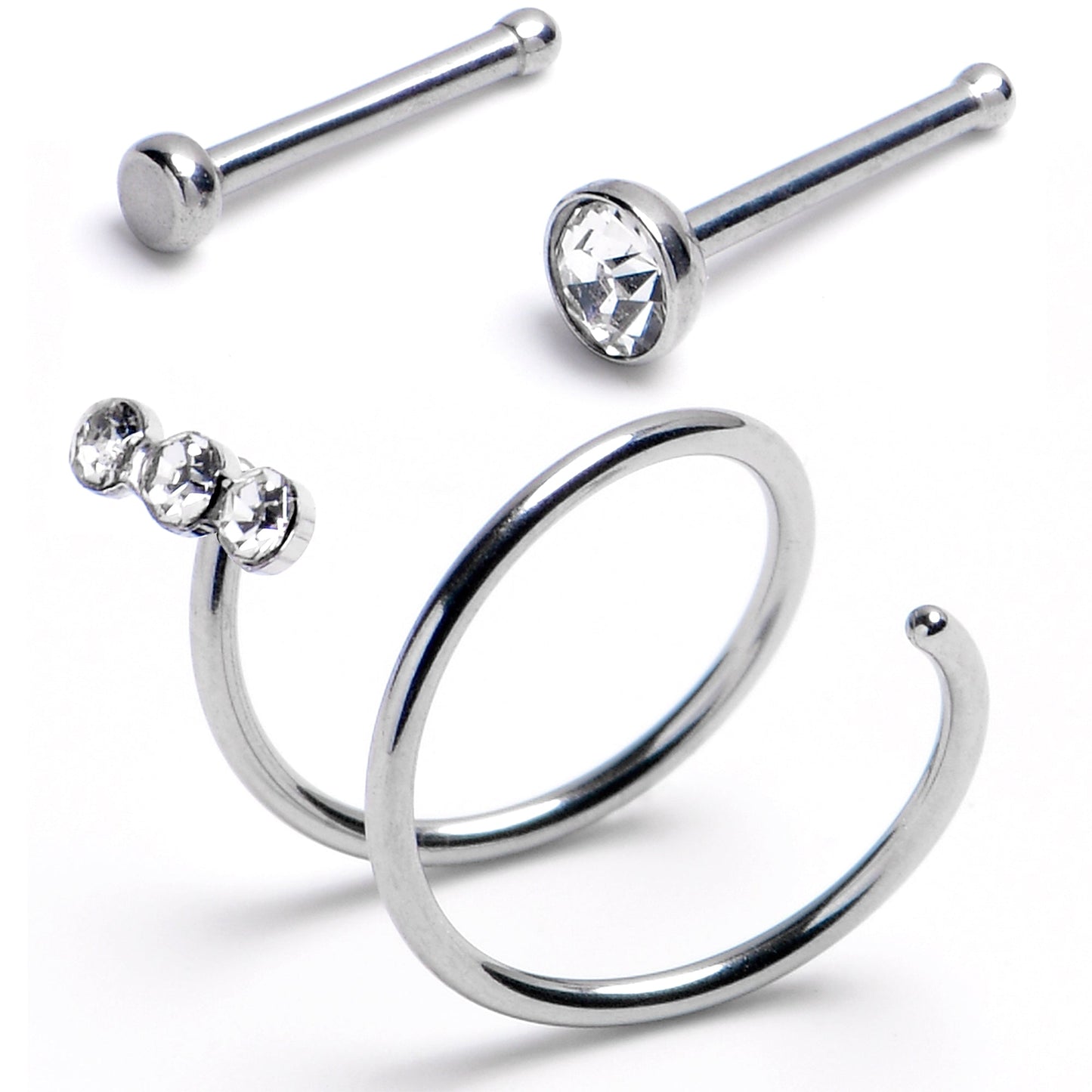 20G Nose Bone Triple Gem Twister Double Nose Hoop Ring 3 Pack