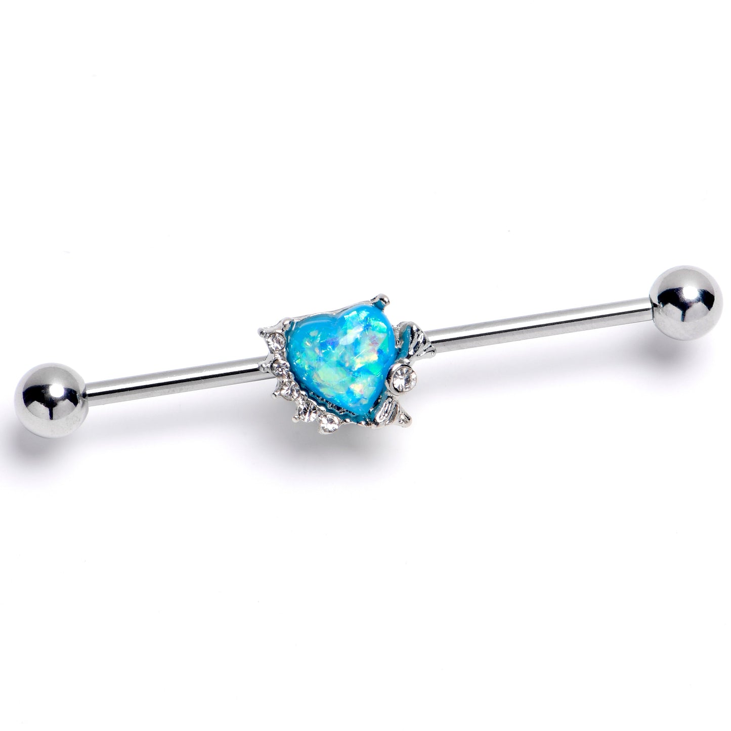 14G Blue Faux Opal Sunny Heart Industrial Barbell 38mm