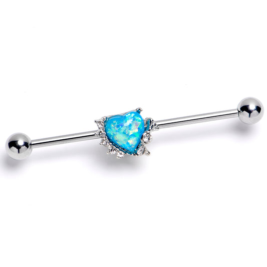 14G Blue Faux Opal Sunny Heart Industrial Barbell 38mm