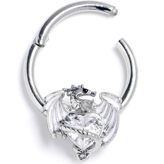 16G 3/8 Clear Gem Heart ofDragon Hinged Segment Ring