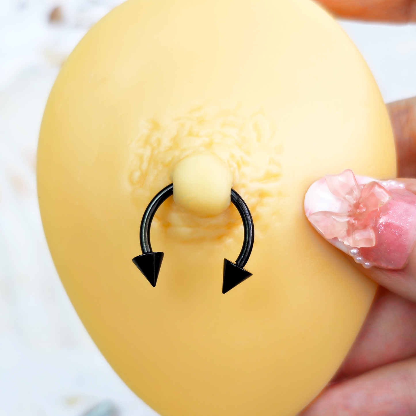 14G 9/16 Black Internally Threaded Spike Horseshoe Nipple Ring Set