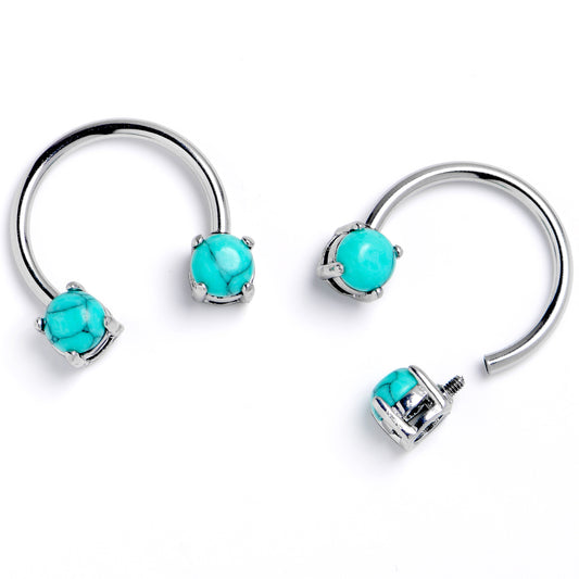 14G 9/16 Blue Faux Turquoise Internally Threaded Horseshoe Nipple Ring Set