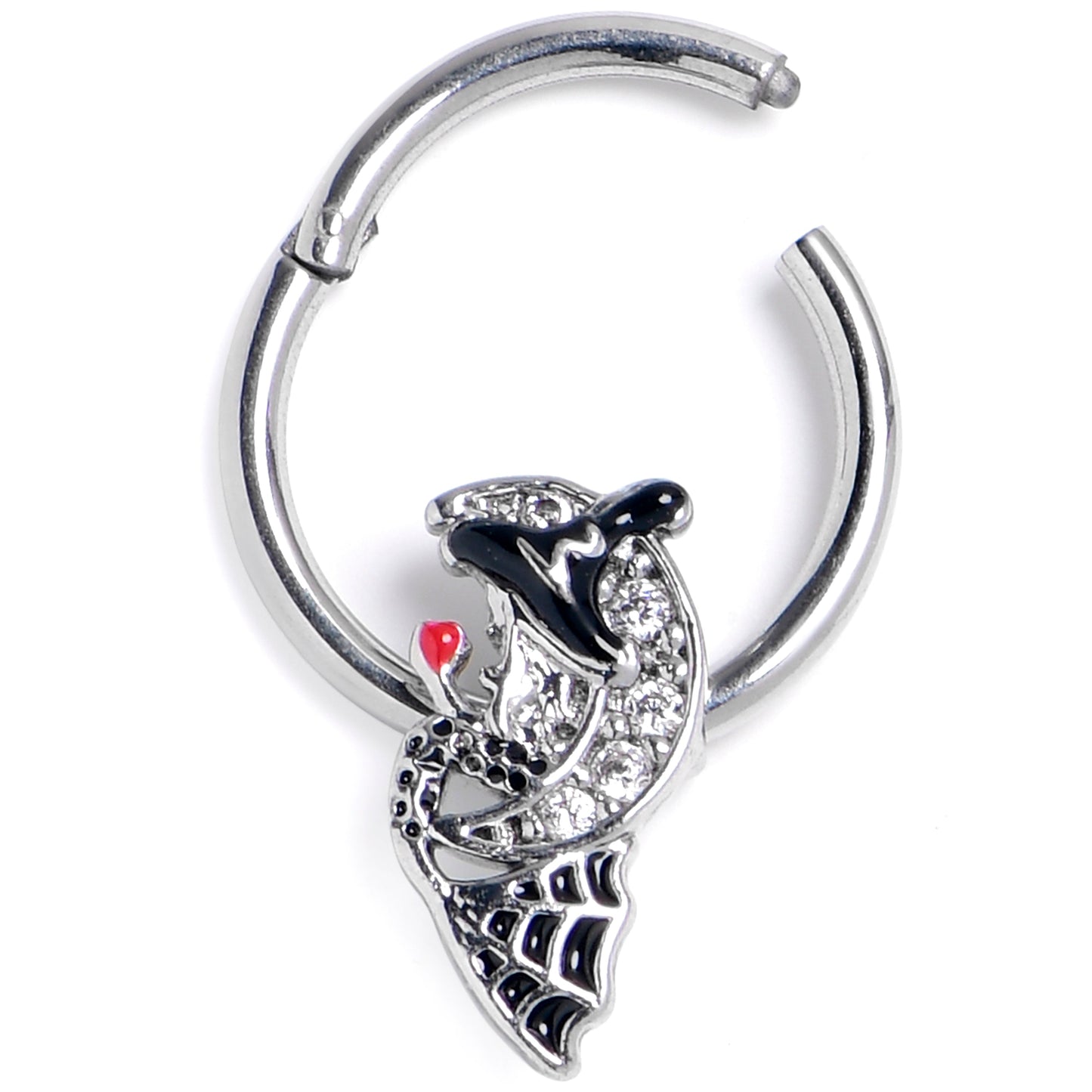 16G 3/8 Clear Gem Crescent Moon Witch Halloween Hinged Segment Ring