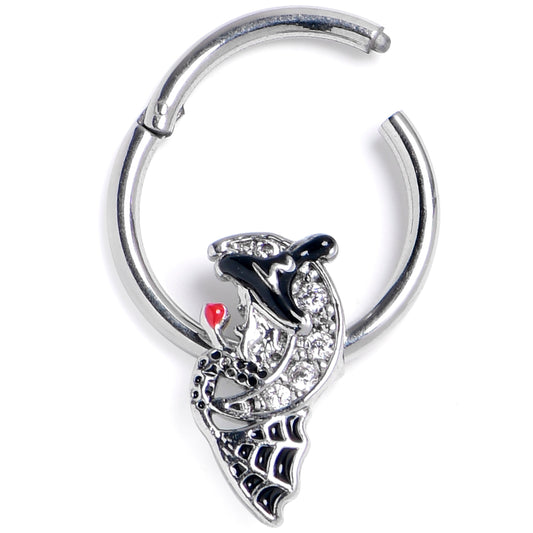 16G 3/8 Clear Gem Crescent Moon Witch Halloween Hinged Segment Ring