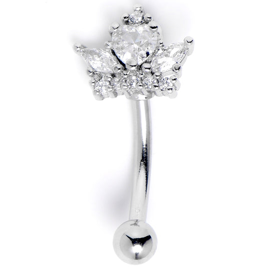 16G 5/16 Clear Gem Heart Crown Curved Eyebrow Ring
