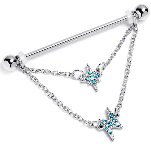 14G Blue Gem Starry Lightning Chain Dangle Industrial Barbell 38mm
