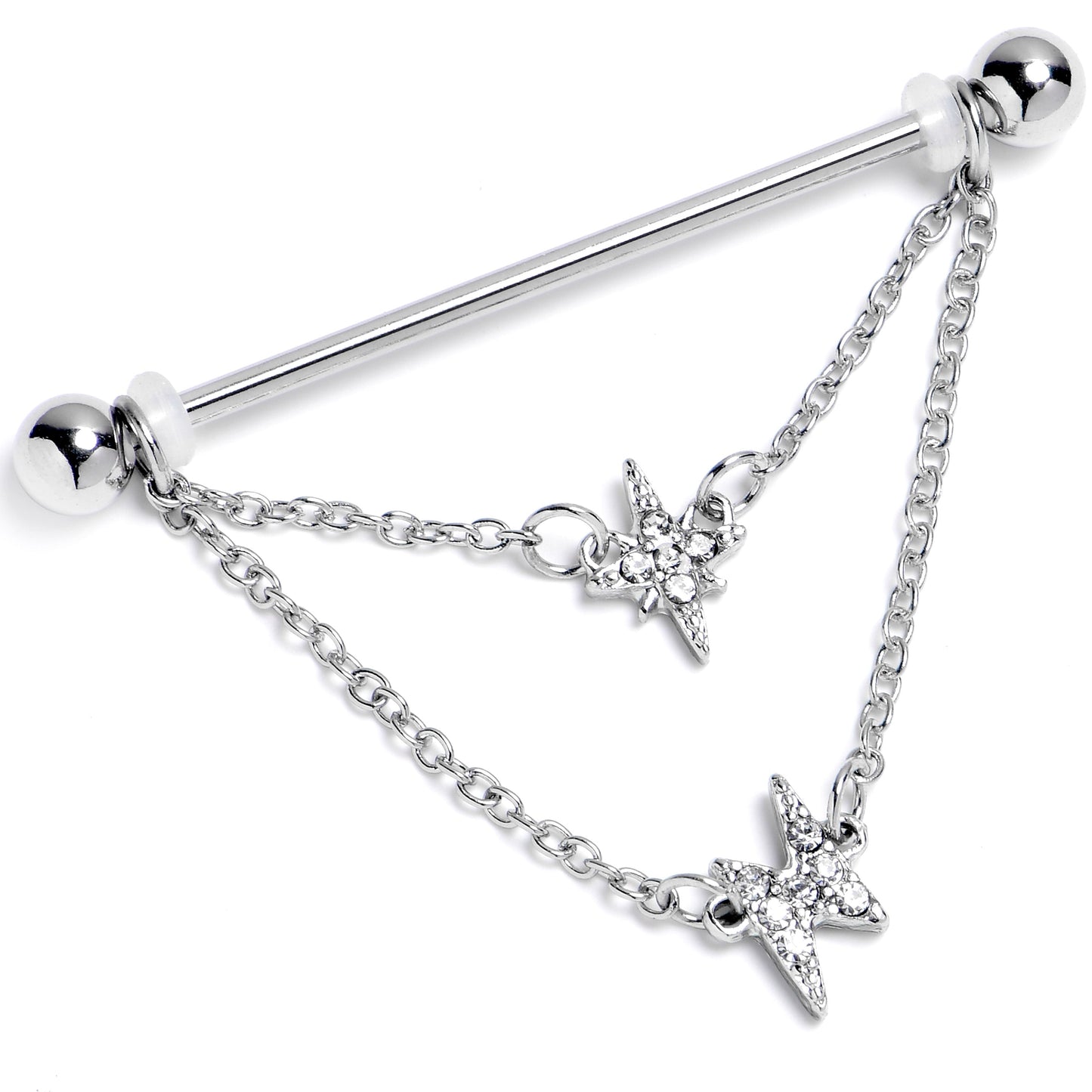14G Clear Gem Starry Lightning Chain Dangle Industrial Barbell 38mm
