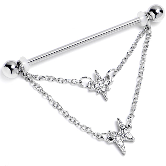 14G Clear Gem Starry Lightning Chain Dangle Industrial Barbell 38mm