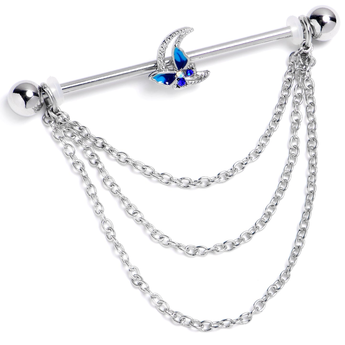 14G Aurora Gem Butterfly Blue Beauty Dangle Industrial Barbell 38mm