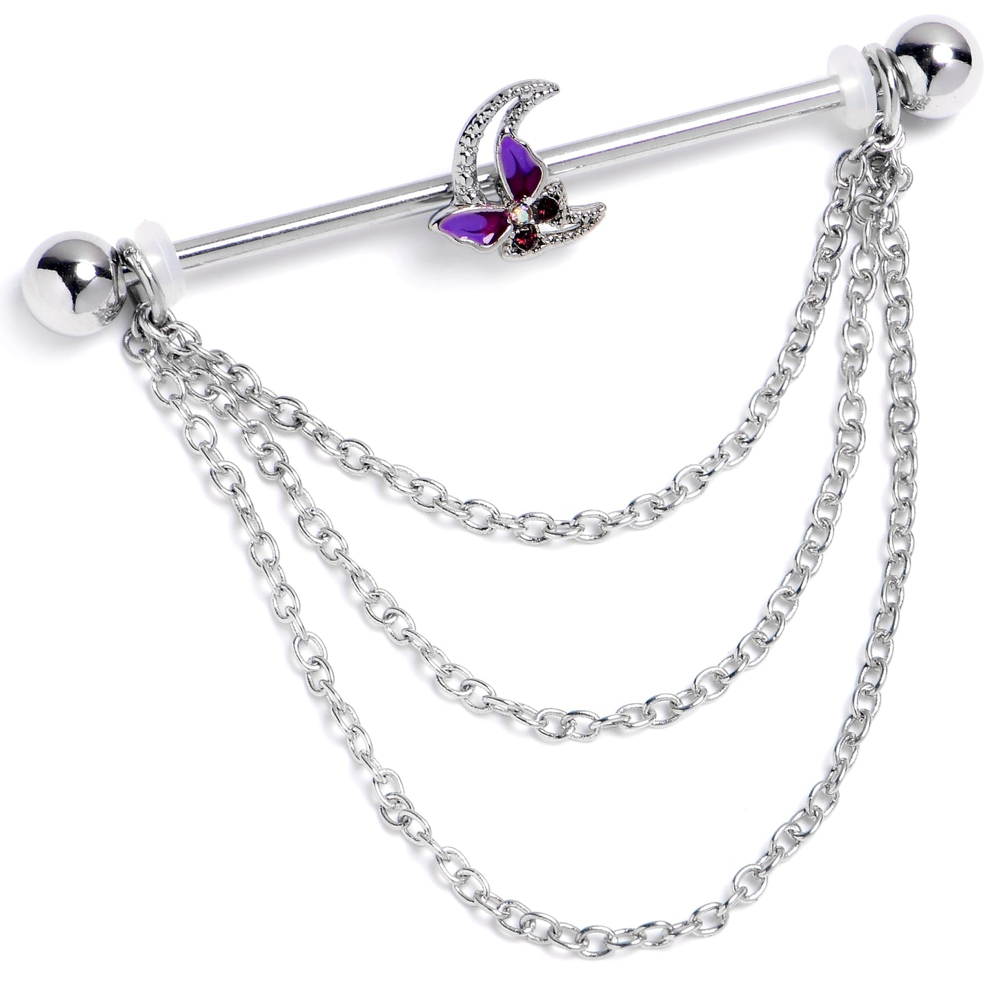 14G Aurora Gem Butterfly Purple Beauty Dangle Industrial Barbell 38mm