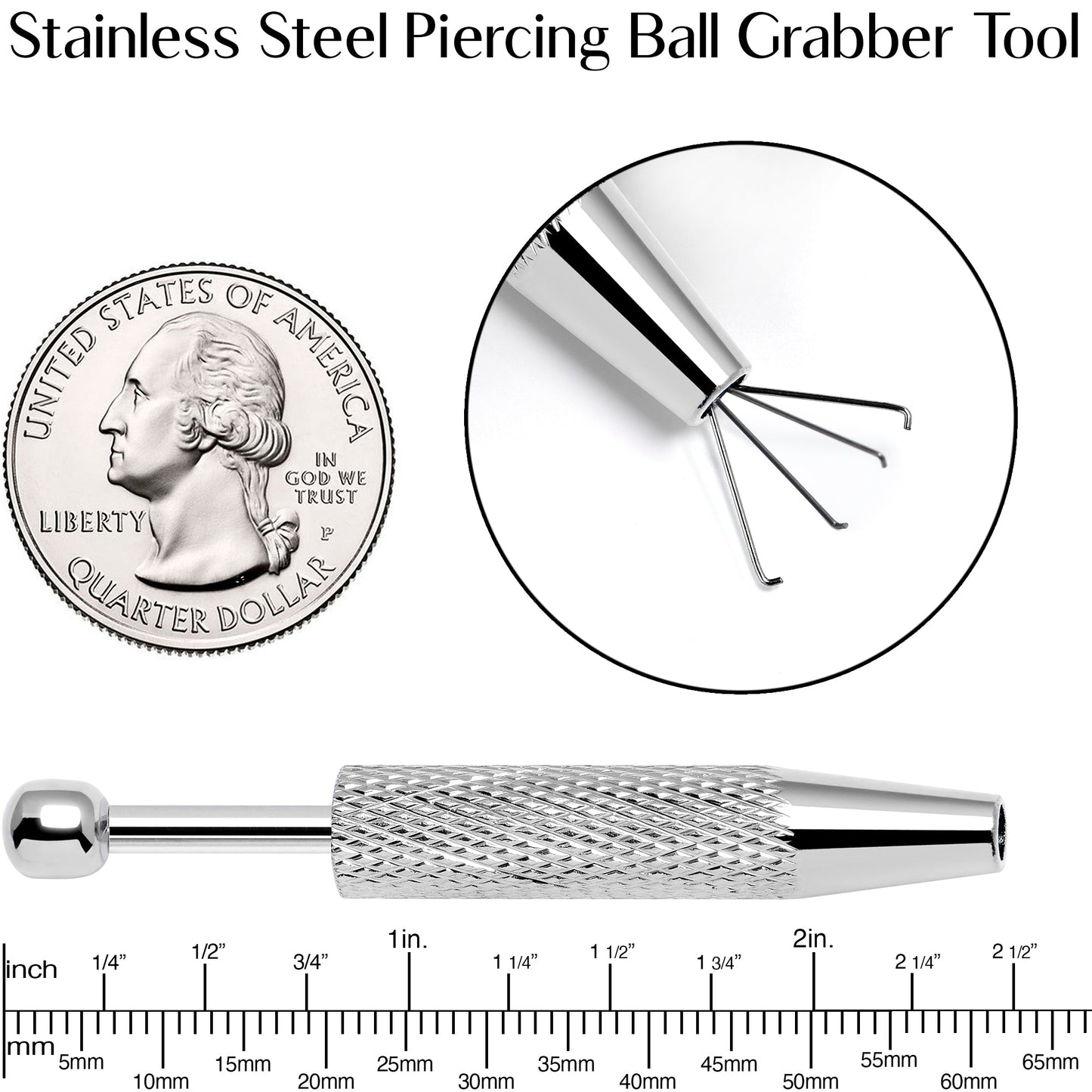 Stainless Steel Piercing Ball Grabber Tool 2.36 Inch Length