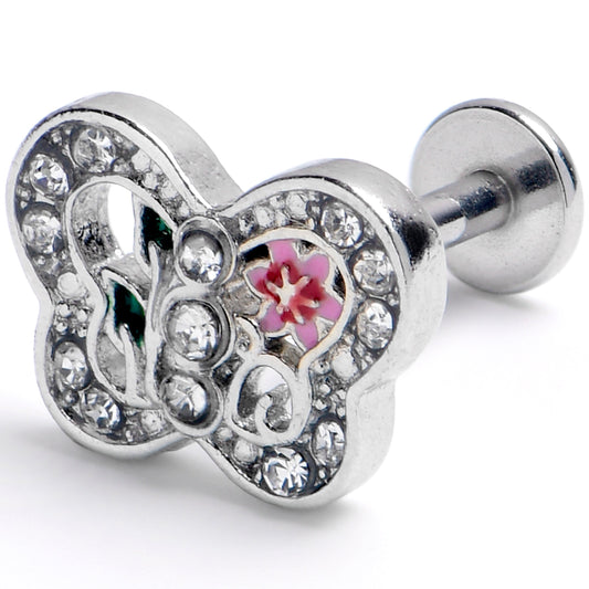 16G 5/16 Clear Pink Gem Floral Butterfly Labret Monroe Tragus