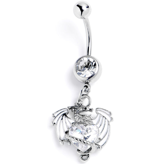 Clear Gem Heart of Dragon Dangle Belly Ring
