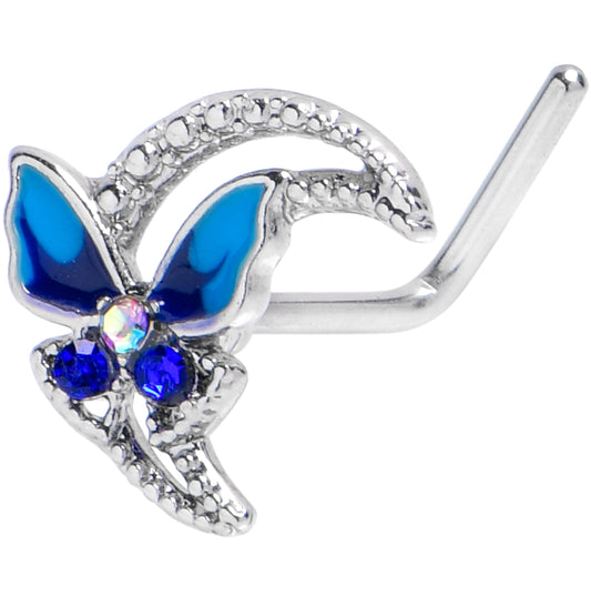 20G 7mm Aurora Gem Butterfly Blue Beauty L Shape Nose Ring