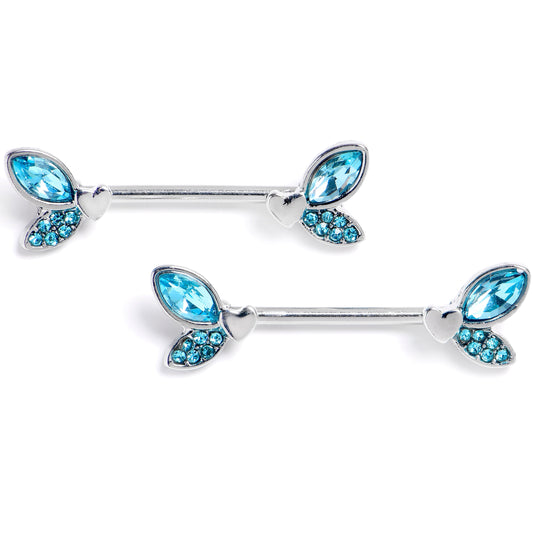 14G 9/16 Blue Gem Butterfly Lover Barbell Nipple Ring Set