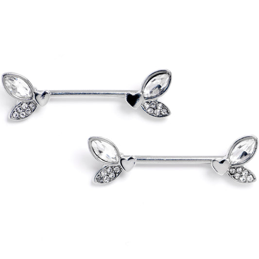 14G 9/16 Clear Gem Butterfly Lover Barbell Nipple Ring Set