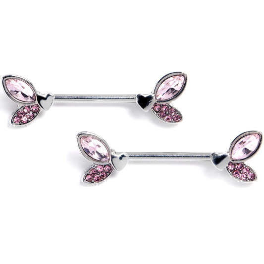 14G 9/16 Pink Gem Butterfly Lover Barbell Nipple Ring Set