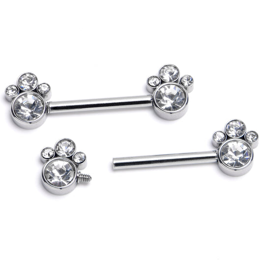 14G 9/16 Clear CZ Gem Quartet Internally Threaded Nipple Ring Set