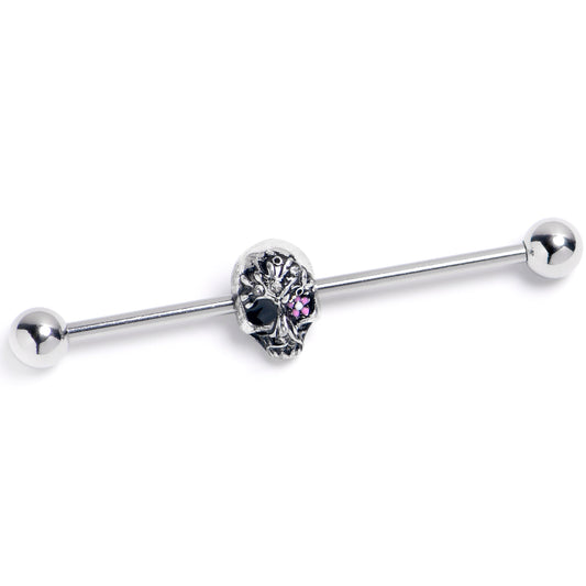 14G Clear Gem Stylish Skull Halloween Industrial Barbell 38mm