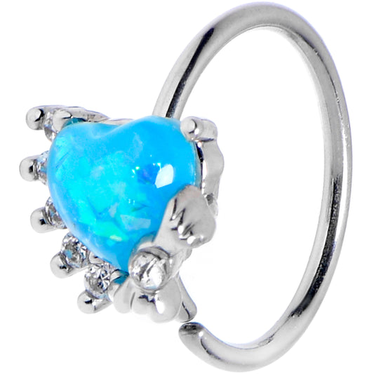 20G 5/16 Blue Faux Opal Sunny Heart Nose Hoop