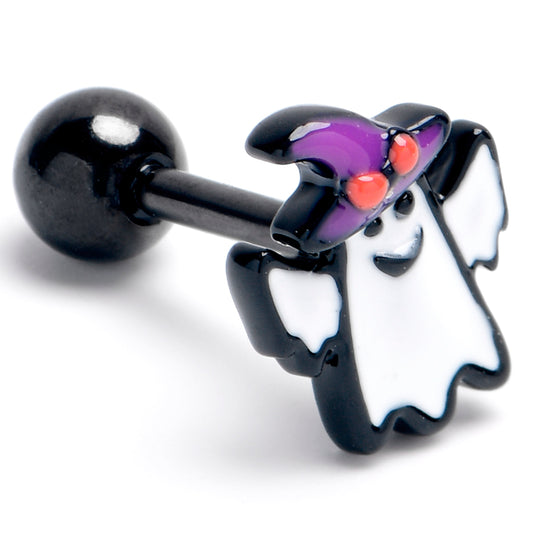 16G 1/4 Black Witch Hat Ghost Halloween Cartilage Tragus Earring