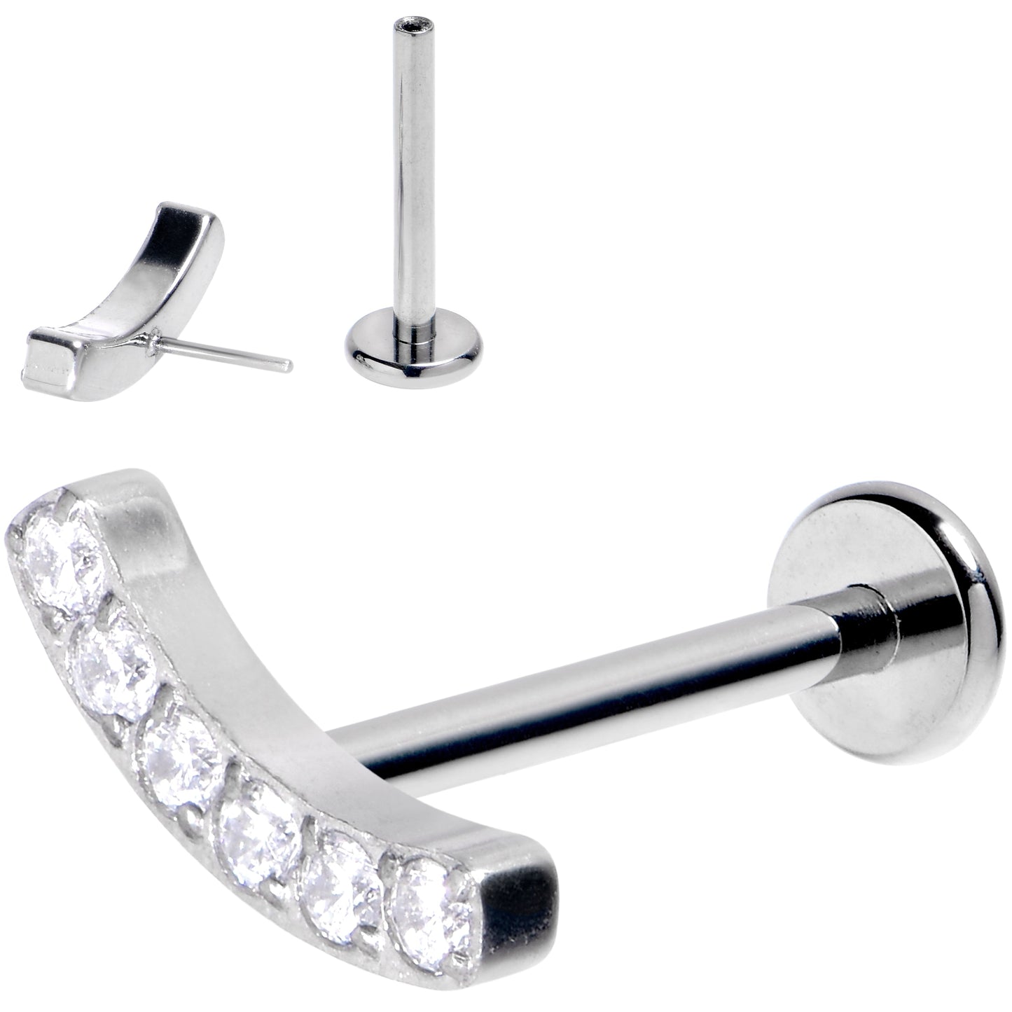 16G 3/8 Clear Gem Arc Grade 23 Titanium Threadless Push In Labret Tragus