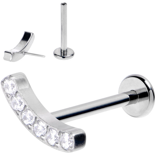 16G 3/8 Clear Gem Arc Grade 23 Titanium Threadless Push In Labret Tragus