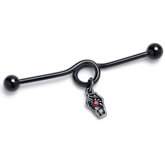 14G Red Gem Black Spider Coffin Dangle Project Bar 38mm