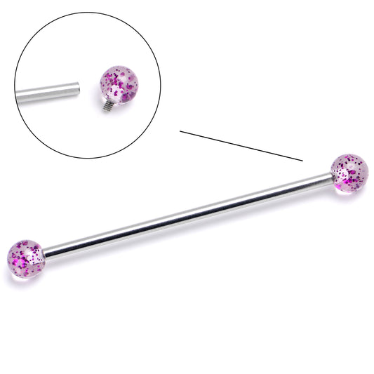 14G Internally Threaded Pink Glitter Ends Industrial Barbell 38mm