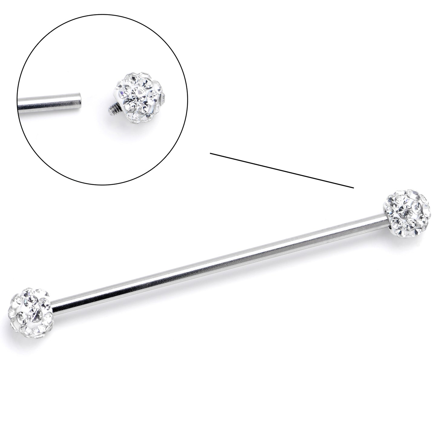 14G Clear Gem Internally Threaded Disco Industrial Barbell 38mm