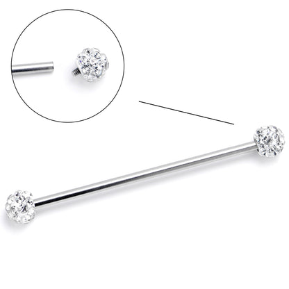 14G Clear Gem Internally Threaded Disco Industrial Barbell 38mm