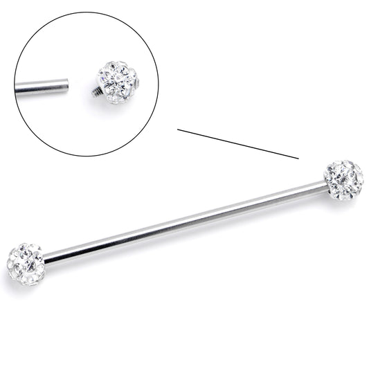 14G Clear Gem Internally Threaded Disco Industrial Barbell 38mm