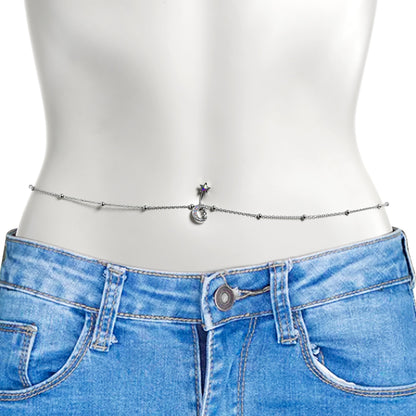 Aurora Purple Gem Moon Star Double Mount Belly Ring Belly Chain