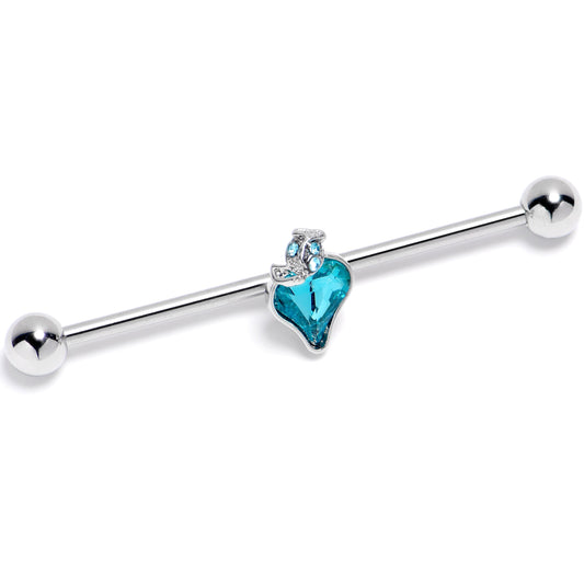 14G Blue CZ Gem Strawberry Love Industrial Barbell 38mm